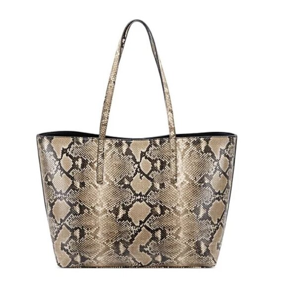 INC Zoiey 2-Piece faux-leather women's XL tote bag + pouch --SNAKE PRINT/BLACK - Picture 4 of 10